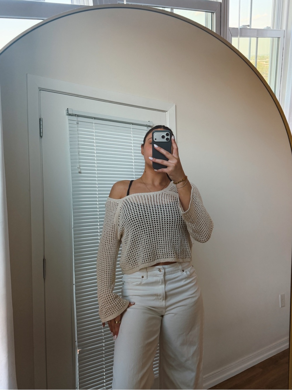 Crochet Knit Off-Shoulder Sweater